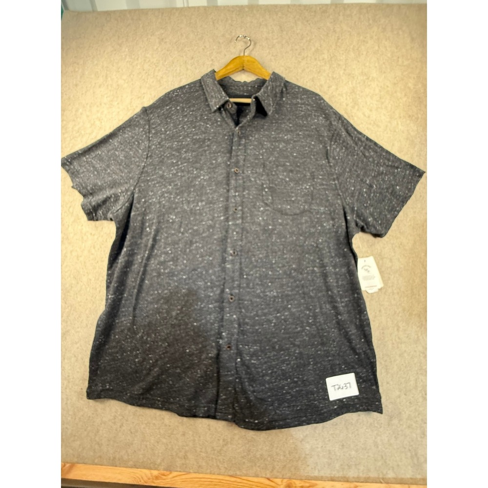 NWT Lucky Brand Mens XXL Charcoal Gray Linen Blend Short Sleeve Button
